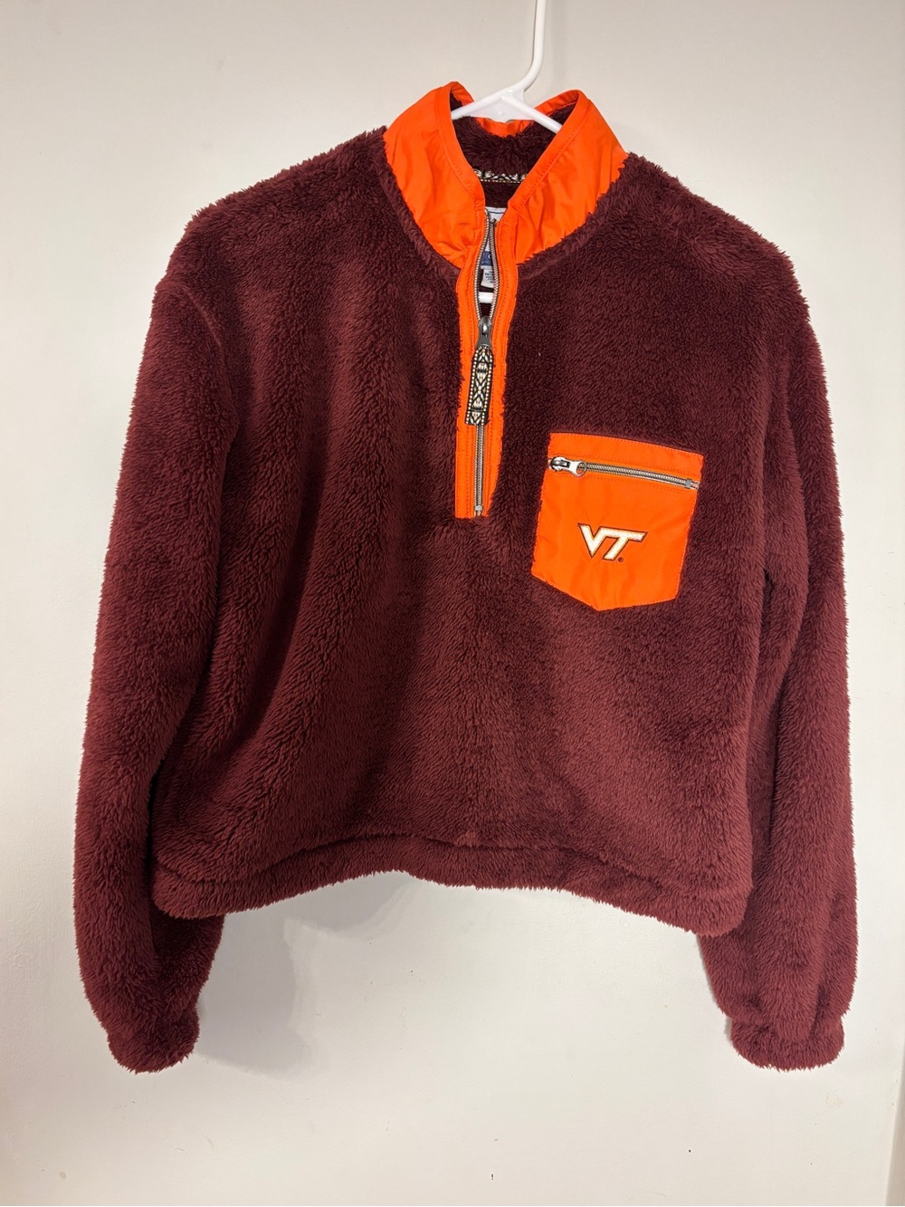 Virginia Tech VT Sherpa Fleece Pullover Women’s S Quarter Zip Burgundy Orange